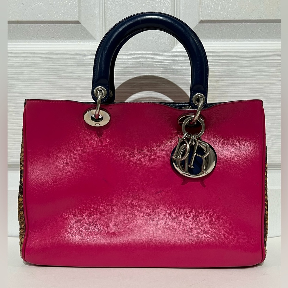 Christian Dior Tri-Color Phyton Diorissimo Tote Bag with Strap and Pouch -Med